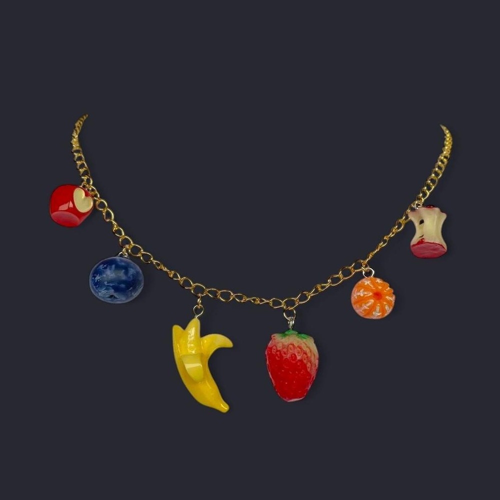 handmade fruit necklace gold plated stainless steel whimsical